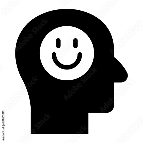 Head with happy smiley glyph icon symbolizing optimism and positive thinking