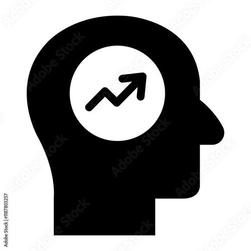 Head with growth chart glyph icon representing personal development and progress