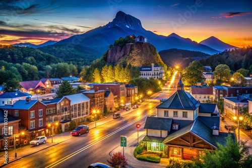 Helen Georgia Downtown Night Scenic View of Mt Yonah, Appalachian Mountains, USA photo