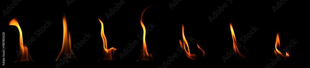 Set abstract flames isolated, Flame effect texture isolated is divided into parts on the black background, burn of fire blaze at night Set abstract flames isolated, Flame effect texture isolated is divided into parts on the black background, burn of fire blaze at night