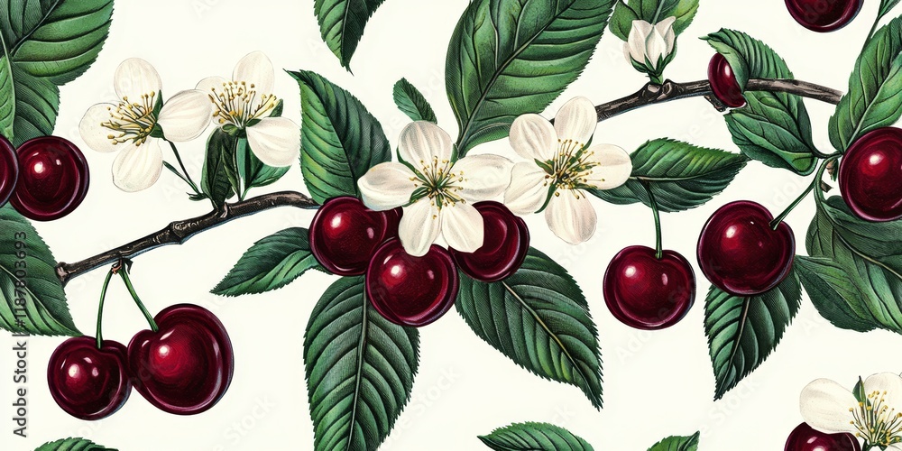 Seamless Cherry Pattern on White Background Seamless Cherry Pattern on White Background