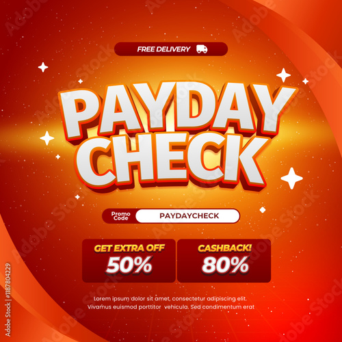 Payday Shopping Sale discount deals Editable text with Dynamic vibrant deep red gradient Shiny light exclusive square banner