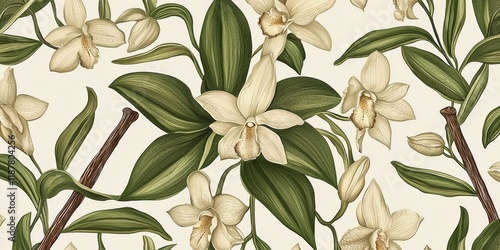3D illustration of flowers and vanilla for decorative use.