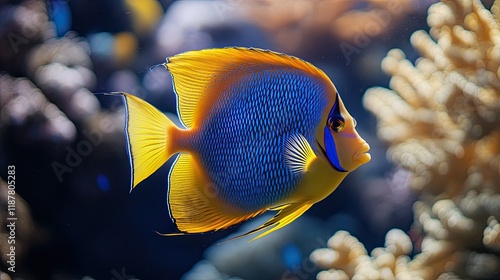 Colorful fish swimming gracefully in clear blue water  photo