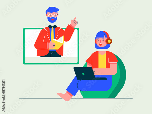 Student studying online at homeschooling. Homeschooling illustrations. Flat vector illustrations