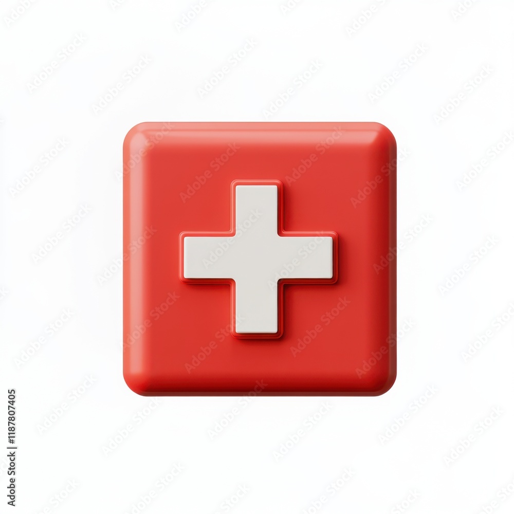 Red cross icon in a modern 3D Red cross icon in a modern 3D