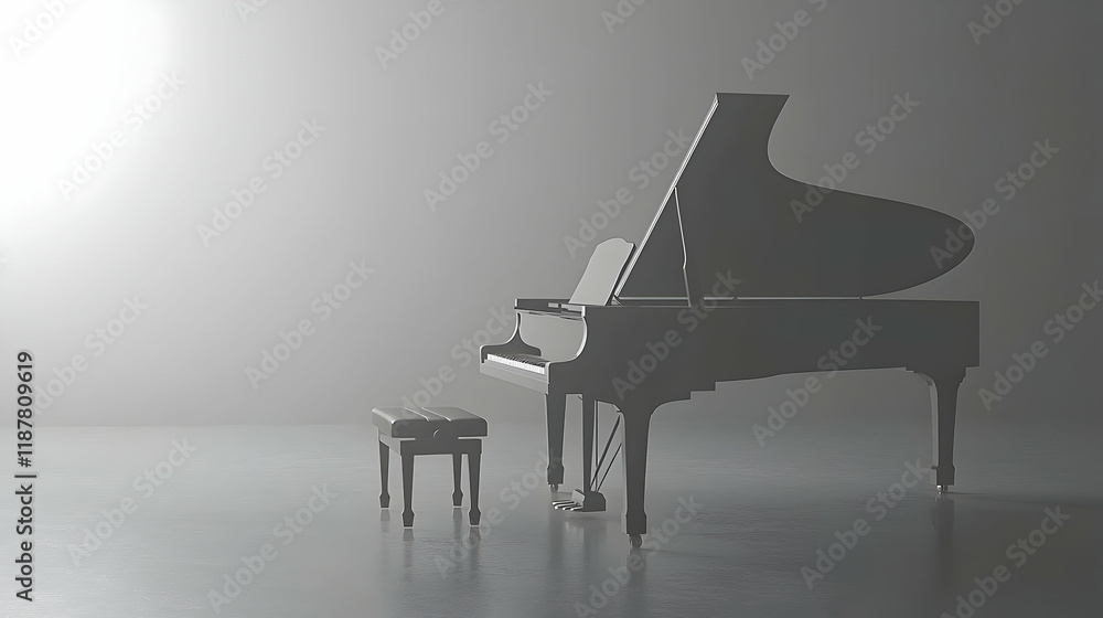 Grand piano in hazy studio, awaiting performance, spotlight background Grand piano in hazy studio, awaiting performance, spotlight background