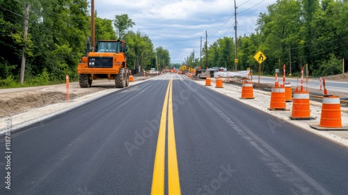 Wallpaper Mural Road Construction with Heavy Machinery and Traffic Barriers on a Cloudy Day in a Suburban Setting Torontodigital.ca