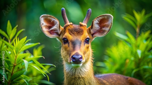 Indian Hog Deer Close-up Eye Contact, Pilibhit Tiger Reserve, Uttar Pradesh, India photo