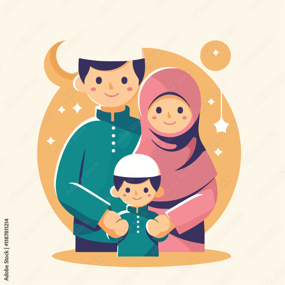 vector image of a Muslim family