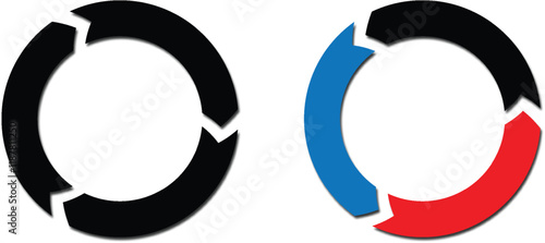 Circular arrow with Interlocking Sections. Segmented circle arrow rotation icon.