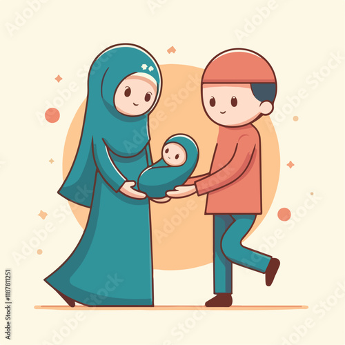 vector image of a Muslim family