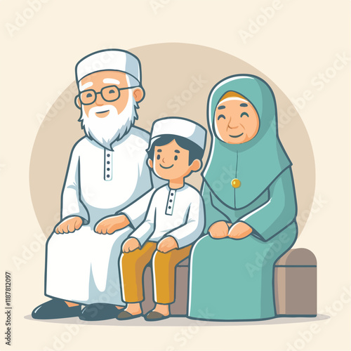 vector image of a Muslim family