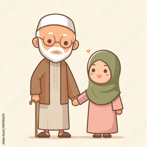 vector image of a Muslim family