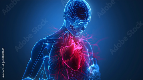 a semi-transparent human figure with an illuminated red heart at the center