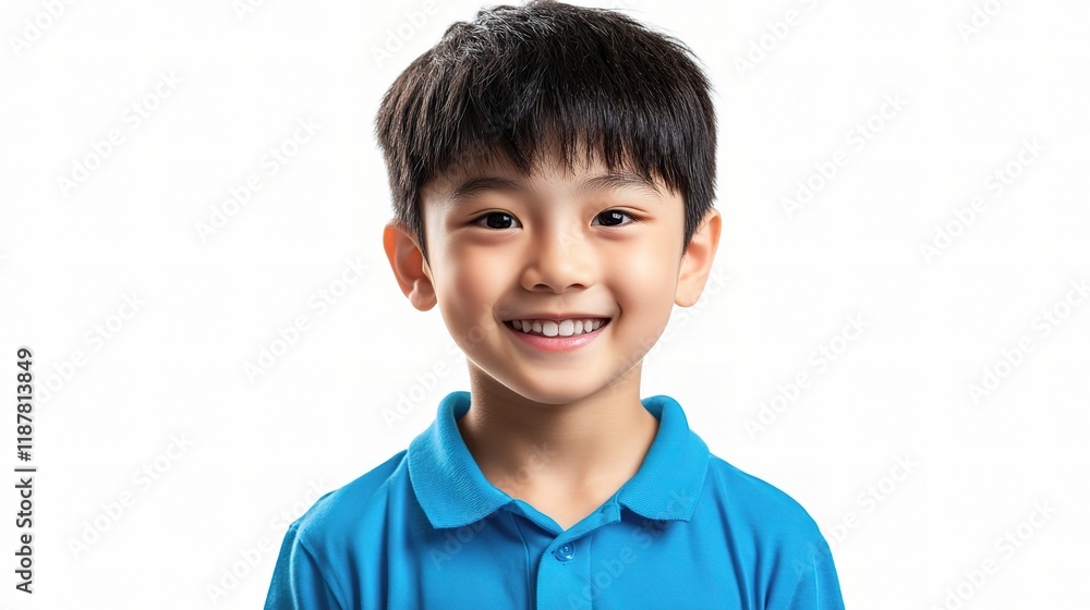 Smiling Boy Portrait: A cheerful young boy with a bright smile wearing a blue polo shirt. The image conveys innocence, happiness, and childlike joy. Smiling Boy Portrait: A cheerful young boy with a bright smile wearing a blue polo shirt. The image conveys innocence, happiness, and childlike joy.