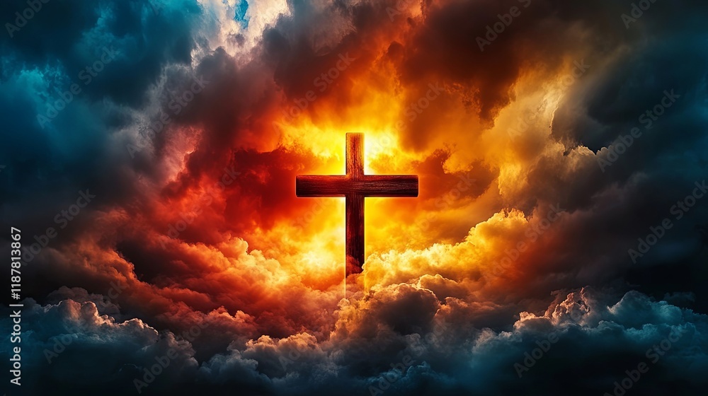 Modern Minimalist Digital Cross in Glowing Setting Modern Minimalist Digital Cross in Glowing Setting