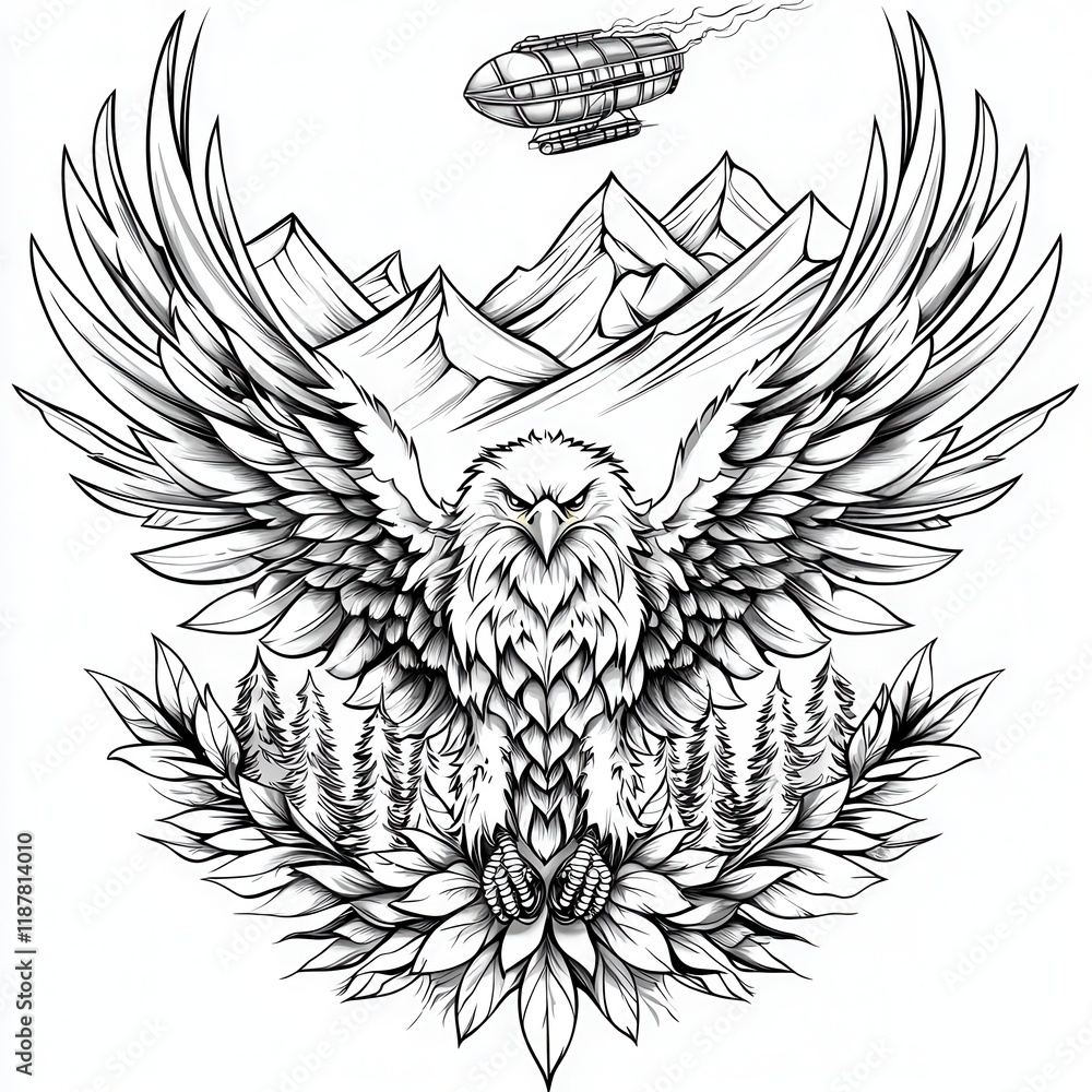 Obraz premium Majestic Eagle Soaring Above Mountain Peaks