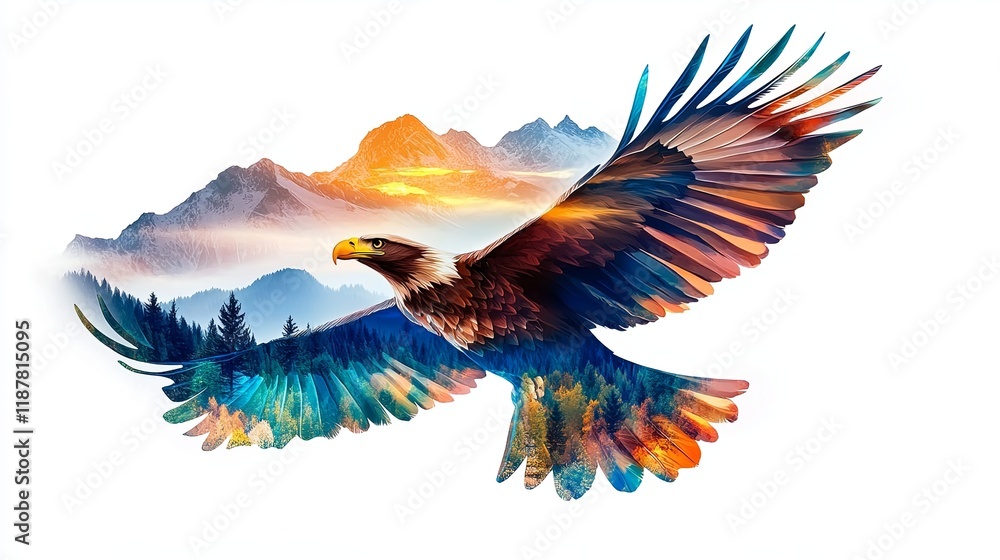 Obraz premium Majestic Eagle Soaring Over Dramatic Mountain Landscape