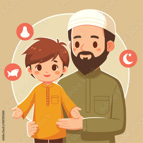 vector image of a Muslim family