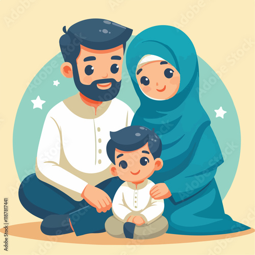 vector image of a Muslim family