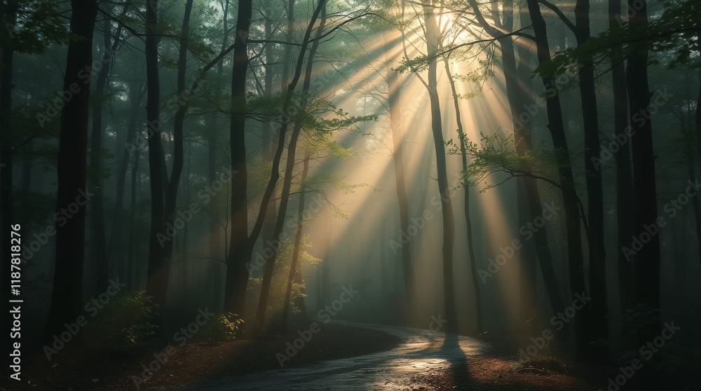 Obraz premium Mist Rolling Through a Dense Forest