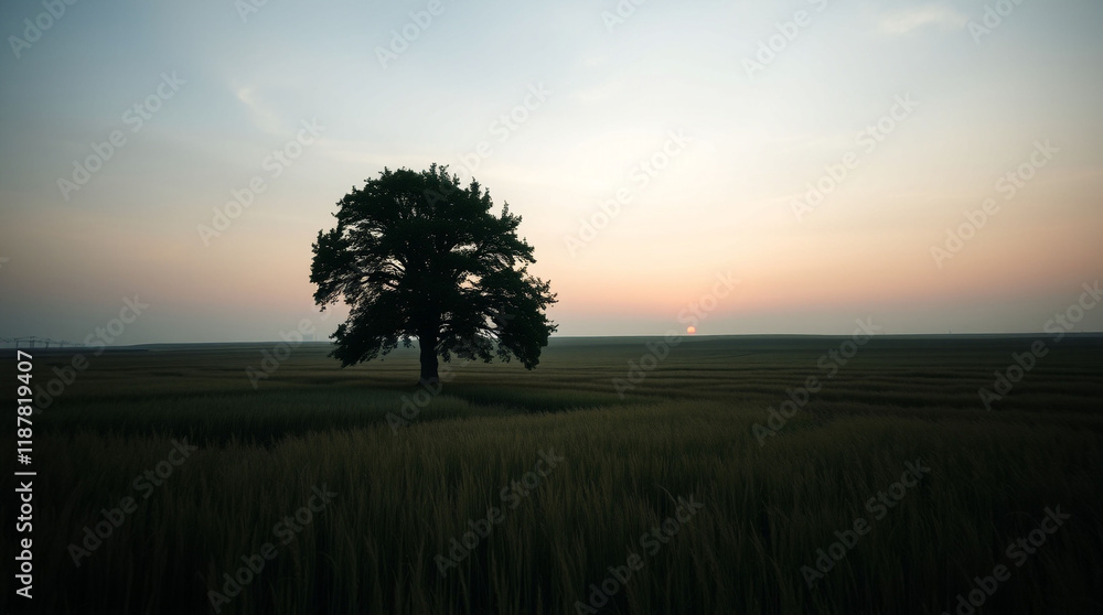 Obraz premium A Lone Tree in a Wide Open Field