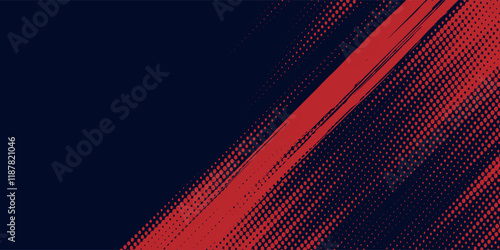 Red halftone dots blue color pattern gradient grunge texture background. Dot pop art comic sport style vector illustration