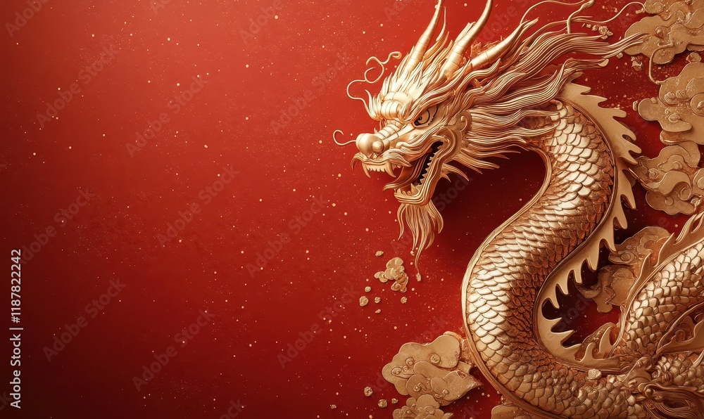 Obraz premium golden chinese dragon on red color background