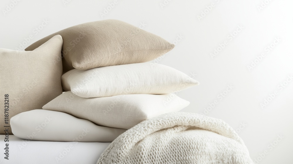 Cozy minimalist bedroom design with upholstered bed and knit throw Cozy minimalist bedroom design with upholstered bed and knit throw
