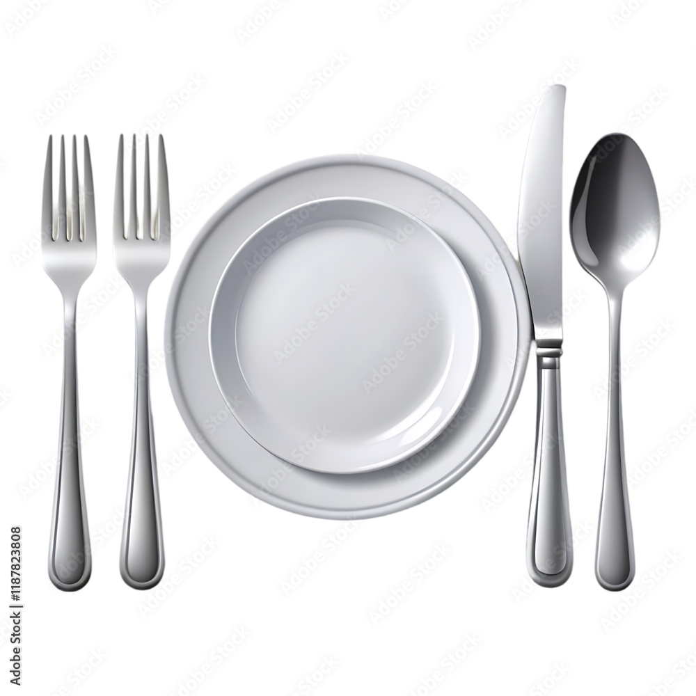 White plate fork knife table cutlery set Empty dishes for dinner breakfast or lunch White plate fork knife table cutlery set Empty dishes for dinner breakfast or lunch