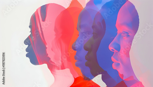 Abstract Illustration - Faces, Colorful, Art, Profile, Red, Blue, Purple, Design, Contemporary