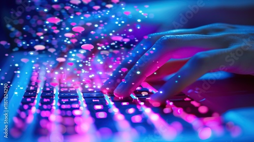 Typing on Keyboard with Real-Time Messaging Symbols and Chat Bubbles Visualization