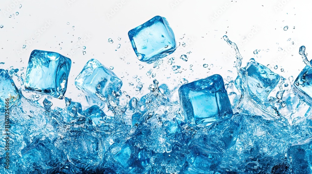 Falling and splashing blue ice cubes, isolated on a white or transparent background (PNG format). Falling and splashing blue ice cubes, isolated on a white or transparent background (PNG format).