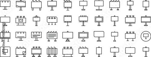Street Banner Line Icon Bundle. Outline Signs for Graphic and Web Design, Apps, Adverts, Various Cards