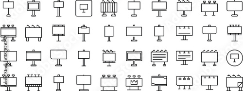 Street Banner Thin Line Icon Set. Outline Signs for Graphic and Web Design, Apps, Adverts, Various Cards