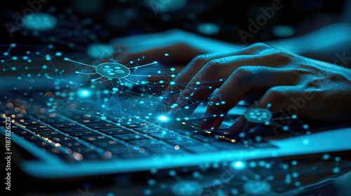 Closeup of Keyboard Typing with Interactive Chat Bubbles and Messaging Features