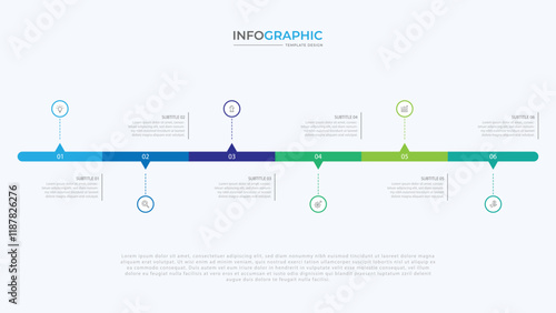 Abstract business rounded infographic template with 6 options. Colorful diagram, timeline and schedule isolated on light background, vector EPS10