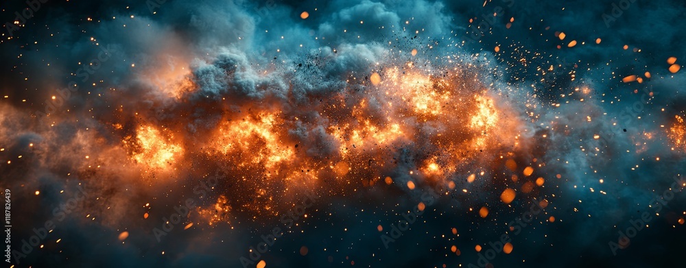 Naklejka premium Dramatic Explosion with Smoke and Sparks