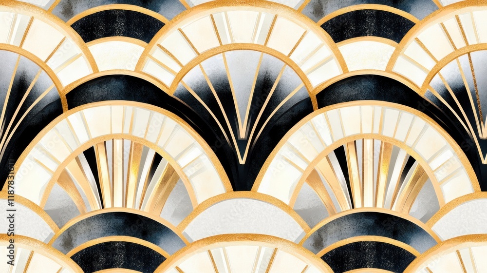 Elegant Art Deco Geometric Pattern in Black, Gold, and White Elegant Art Deco Geometric Pattern in Black, Gold, and White