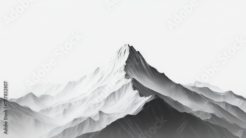Minimalist Black and White Mountain Landscape in Misty Layers for wallpaper or background