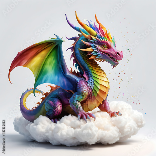 Majestic Radiance: Rainbow Dragon on Clouds