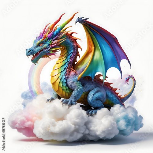 Prismatic Roar: Rainbow Dragon in the Clouds