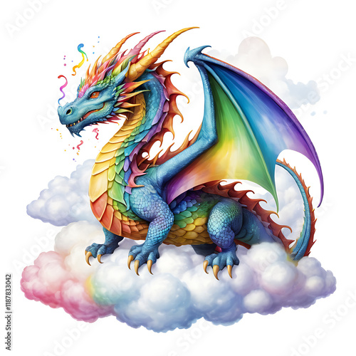 Radiant Sky Sovereign: Rainbow Dragon in Clouds