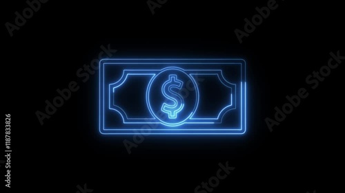 Dollar money on digital technology blue neon animation style