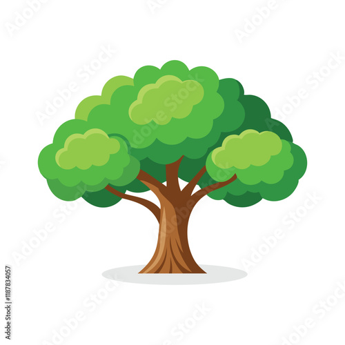 Green wide tree isolated flat vector illustration on white background.