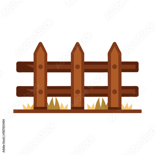 Rustic wooden fences isolated flat vector illustration on white background