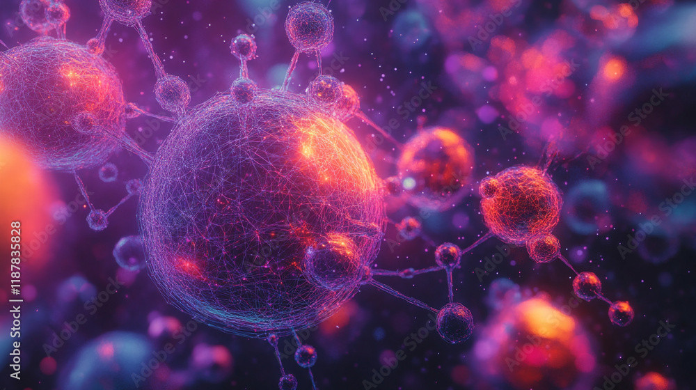 Colorful molecular structures under a microscope showcasing biological activity Colorful molecular structures under a microscope showcasing biological activity