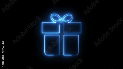 Gift Box on digital technology blue neon animation style