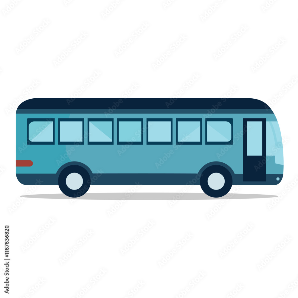 Blue bus vector flat illustration design, blue bus clip art, side view
Blue bus vector flat illustration design, blue bus clip art, side view